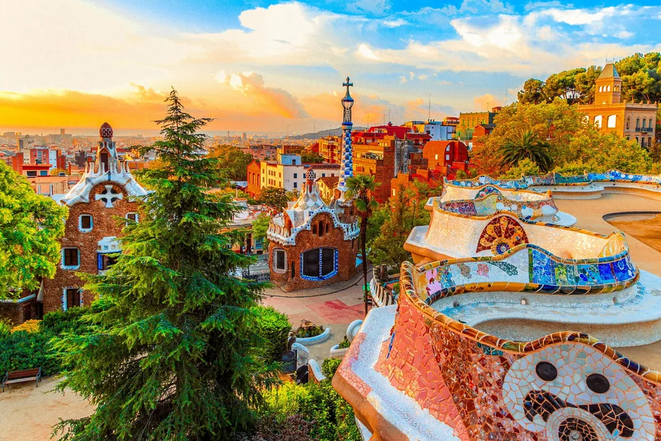 Park Güell's pavilions and mosaic terrace